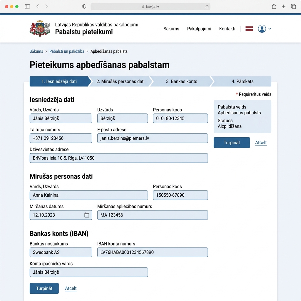 Pieteikuma formas aizpildīšana portālā latvija.gov.lv